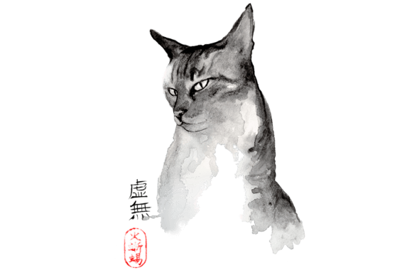 Download Japanese Watercolor Zen Art, Cat Image - Zen art Collection