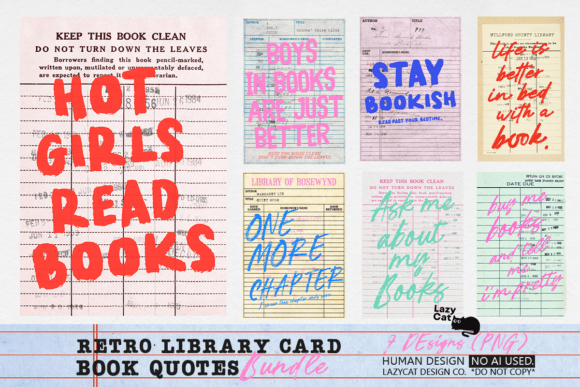 Download Retro Library Card Book Quote PNG Bundle - Card Collection
