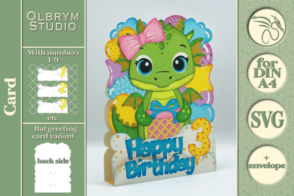 Download Dragon Birthday Card, Kawaii SVG - Card Collection
