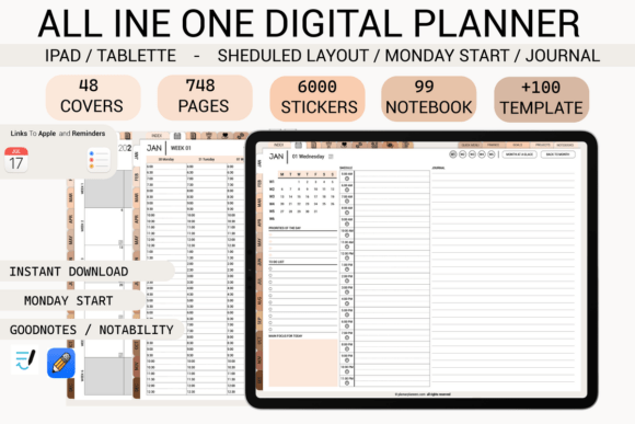 Download Boho-ADHD Digital Planner Sheduled Jou - Boho Collection