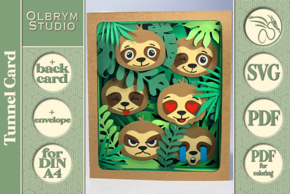 Download Sloths Emoji Tunnel Card 3D SVG - Card Collection